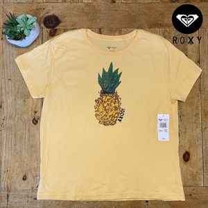 NWT ~ ROXY Pineapple T-shirt shirt cute surfer girl top yellow Kids 16 junior S